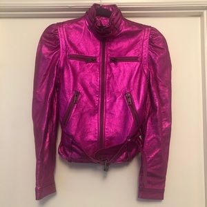 Jocelyn Fuchsia Metallic leather jacket NWT